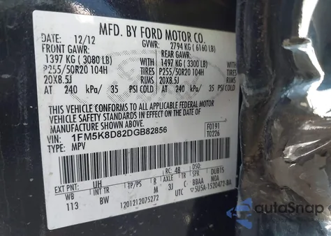 2013 Ford Explorer Xlt из США, поврежденный, VIN 1FM5K8D82DGB82856